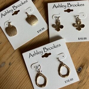 Ashley Brookes Set of 3 Gold Tone Wire Earrings in different shapes & finishes